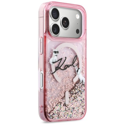 Etui Karl Lagerfeld Liquid Glitter Karl Script Logo MagSafe do iPhone 17 Pro różowy