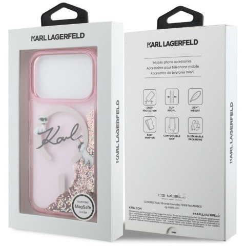 Etui Karl Lagerfeld Liquid Glitter Karl Script Logo MagSafe do iPhone 17 Pro różowy