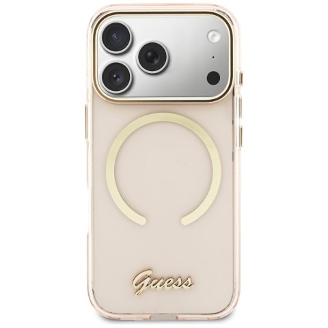 Etui Guess IML Script Metal MagSafe do iPhone 17 Pro Max różowy