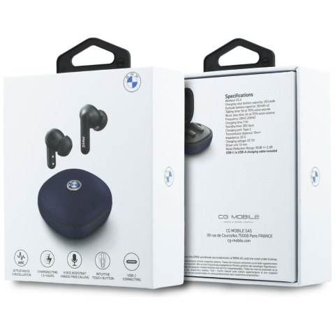 Słuchawki Bluetooth TWS BMW Leather Metal Logo ENC granatowy
