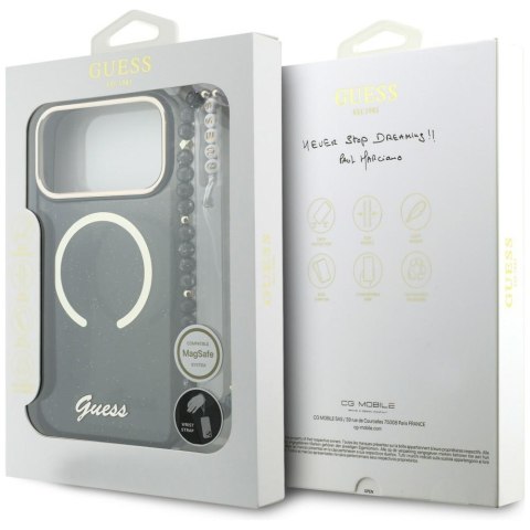 Etui Guess IML Glitters Script Strap MagSafe do iPhone 17 Pro Max czarny
