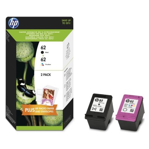 HP oryginalny zestaw tuszy N9J71AE, HP 62, black/color, 200/165s, 4.4.2005ml, HP value pack Envy 5640, 5644, 5660, 7640, Officej