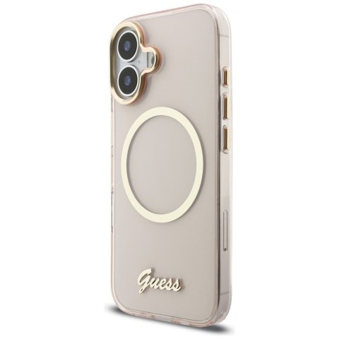 Etui Guess IML Script Metal MagSafe do iPhone 17 różowy