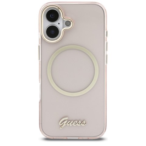 Etui Guess IML Script Metal MagSafe do iPhone 17 różowy