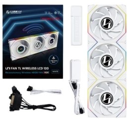 Wentylator Lian Li UNI FAN TL Wireless LCD Lüfter, ARGB, PWM, 3er-Pack inkl. Controller - Reverse Blade, 120 mm, weiß