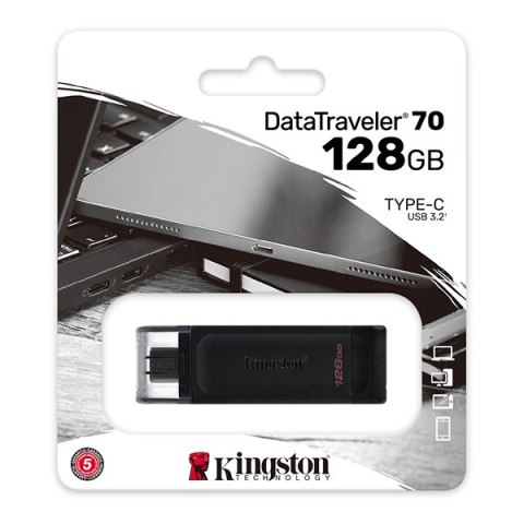 Kingston USB flash disk, USB 3.0, 128GB, DataTraveler 70, czarny, DT70/128GB, USB C