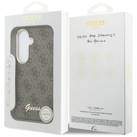 Etui Guess 4G Script MagSafe do Samsung Galaxy S26 brązowy