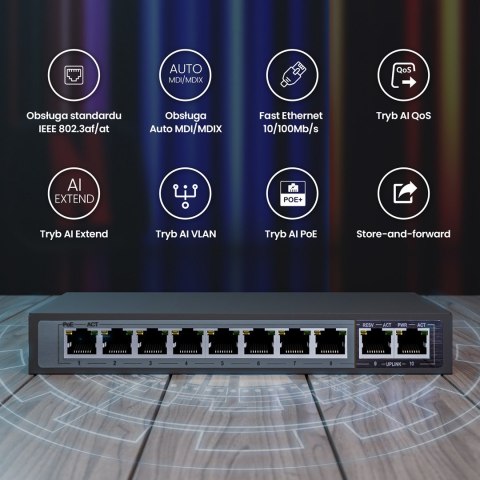 Extralink Switch PoE CERES 8x 100Mb/s PoE/PoE+, 2x RJ45 Uplink 100Mb/s, 96W