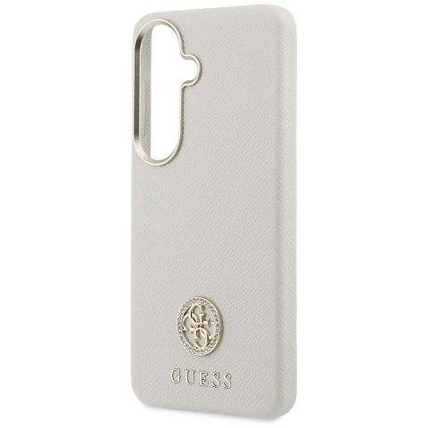 Etui Guess Rhinestone Round Logo MagSafe do Samsung Galaxy S26 beżowy