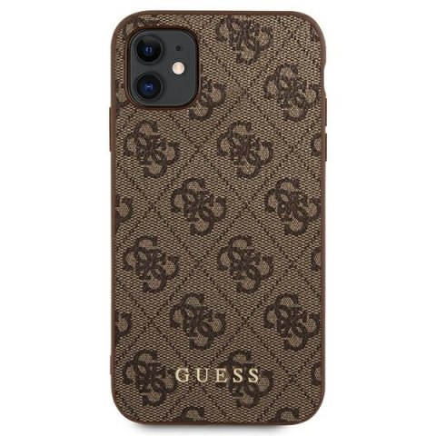Guess GUHCN61G4GFBR iPhone 11 6,1" brązowy/brown hard case 4G Metal Gold Logo