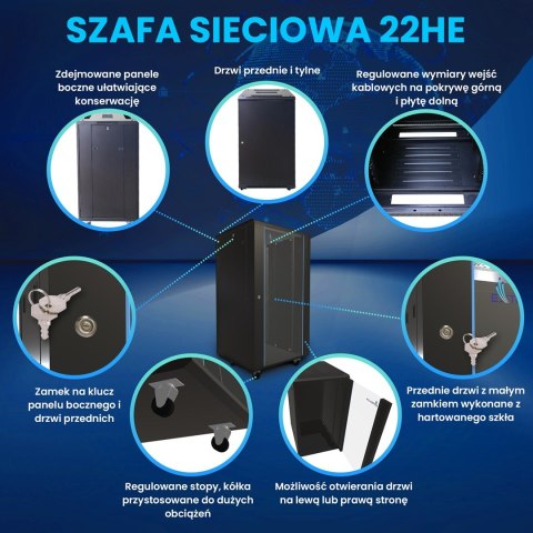 Szafa rack 22U 600x600 Czarna stojąca