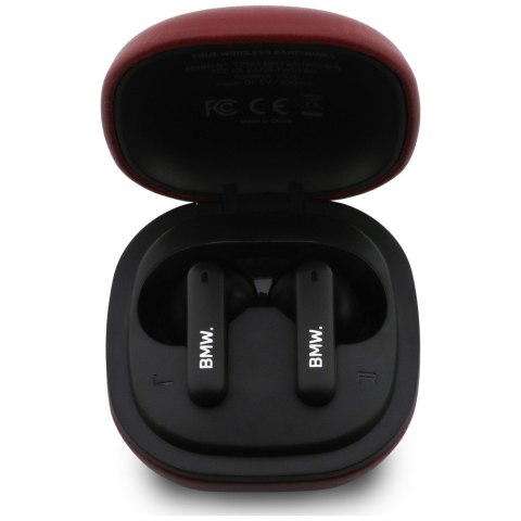 Słuchawki Bluetooth TWS BMW Leather Metal Logo ENC czerwony