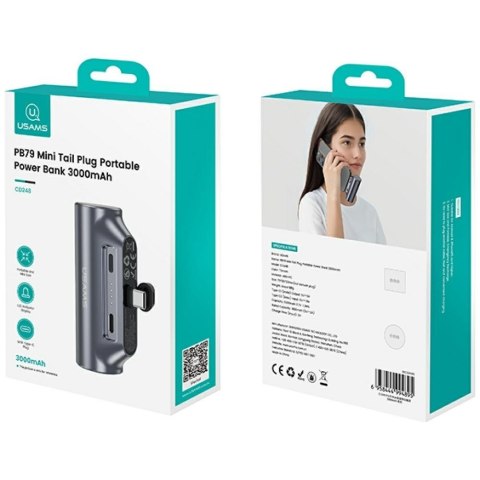Powerbank USAMS PB79 Mini Tail Plug Portable 3000mAh USB-C srebrny