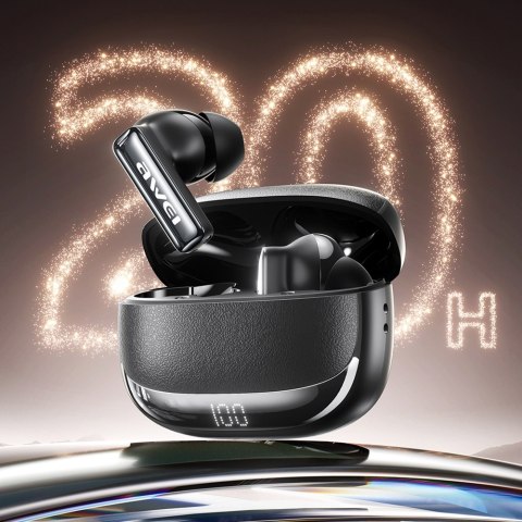 Słuchawki bezprzewodowe AWEI TA19 ANC Bluetooth 6.0 TWS + stacja dokująca czarny