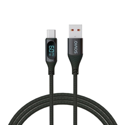 Kabel USB SAVIO CL-172 USB do USB-C, z wyświetlaczem cyfrowym, 1m, czarny