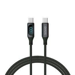 Kabel USB SAVIO CL-174, USB-C do USB-C, z wyświetlaczem cyfrowym, 1m, czarny