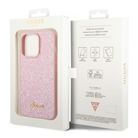 Guess GUHCP14LHGGSHP iPhone 14 Pro 6,1" różowy/pink hard case Glitter Script