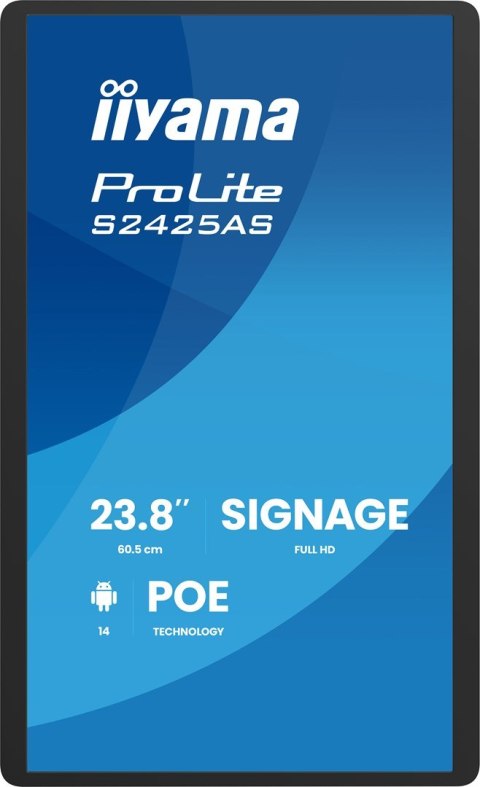 Iiyama ProLite S2425AS-B1P Płaski panel Digital Signage 60,5 cm (23.8") LCD Wi-Fi 500 cd/m2 Full HD Czarny Procesor wbudowany An