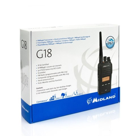 Midland G18 - PMR446 krótkofalówka 8 kan. 446.00625 - 446.09375 MHz Czarny