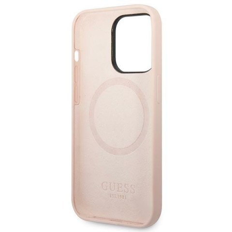 Guess GUHMP14LSBPLP iPhone 14 Pro 6,1" różowy/pink hard case Silicone Logo Plate MagSafe