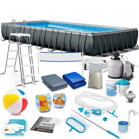 Basen ogrodowy stelażowy 975 x 488 x 132 cm 21w1 INTEX 26378 + hulajnoga GRATIS