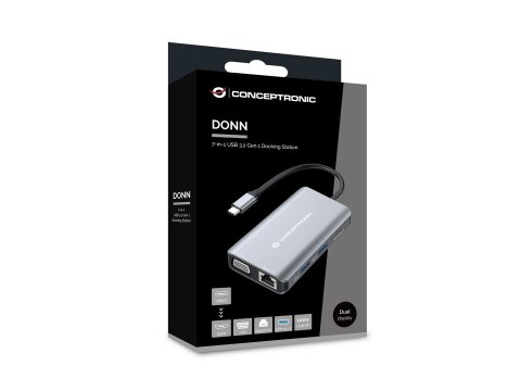 Conceptronic DONN21G stacja dokująca Przewodowa USB 3.2 Gen 1 (3.1 Gen 1) Type-C Szary