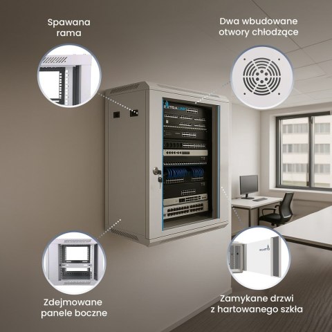 EXTRALINK SZAFA RACK WISZĄCA 12U 600X450 SZARA