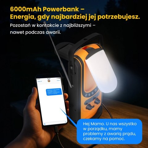 Extralink Power Ranger EPS-6000 | Powerbank | 6000mAh, Radio FM, Lampka LED, Dynamo, Panel solarny