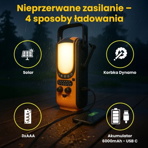 Extralink Power Ranger EPS-6000 | Powerbank | 6000mAh, Radio FM, Lampka LED, Dynamo, Panel solarny