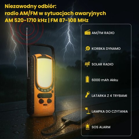 Extralink Power Ranger EPS-6000 | Powerbank | 6000mAh, Radio FM, Lampka LED, Dynamo, Panel solarny