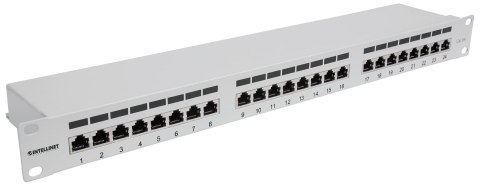INTELLINET 24-Port Cat6a Patchpanel FTP 1HE grau