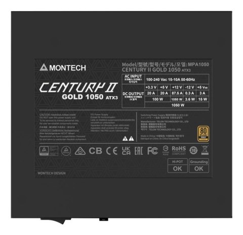 Montech CENTURY II 1050W moduł zasilaczy 20+4 pin ATX ATX Srebrny