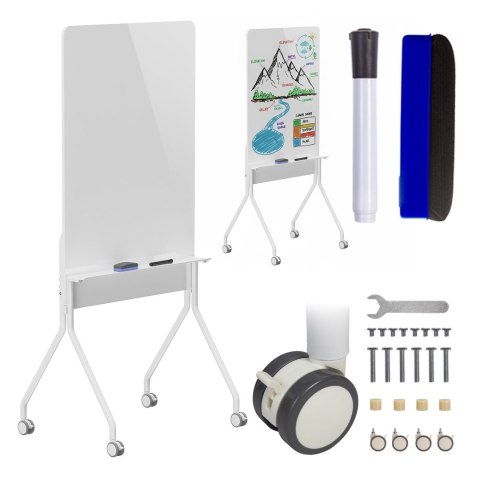 Mobilna tablica suchościeralna Ergo Office, orientacja pionowa, biała, jednostronna, z półką, wymiary tablicy 1190x790mm, ER-305