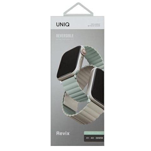 UNIQ pasek Revix Apple Watch Series 4/5/6/7/8/SE/SE2 38/40/41mm. Reversible Magnetic zielony-beżowy/sage-beige