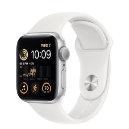 Apple Watch SE GPS, 40mm Koperta z aluminium w kolorze srebrnym z paskiem sportowym w kolorze białym - regular