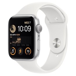 Apple Watch SE GPS, 44 mm Koperta z aluminium w kolorze srebrnym z paskiem sportowym w kolorze białym - regular