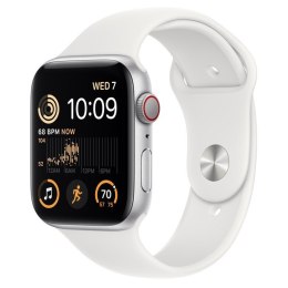 Apple Watch SE GPS + Cellular, 44 mm Koperta z aluminium w kolorze srebrnym z paskiem sportowym w kolorze bialym - regular