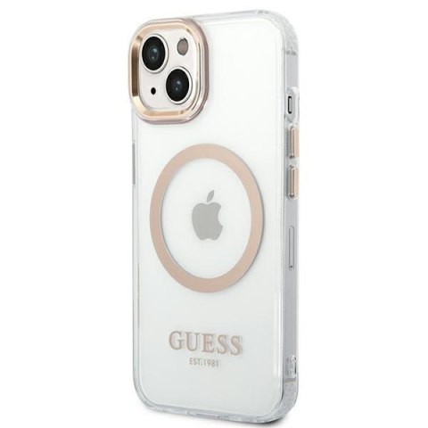 Guess GUHMP14SHTRMD iPhone 14 6,1" złoty/gold hard case Metal Outline Magsafe