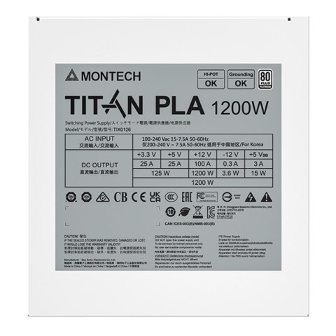 Zasilacz Montech Titan PLA 1200W - 80 PLUS & Cybenetics Platinum, modular, PCIe 5.1 - 1200 Watt