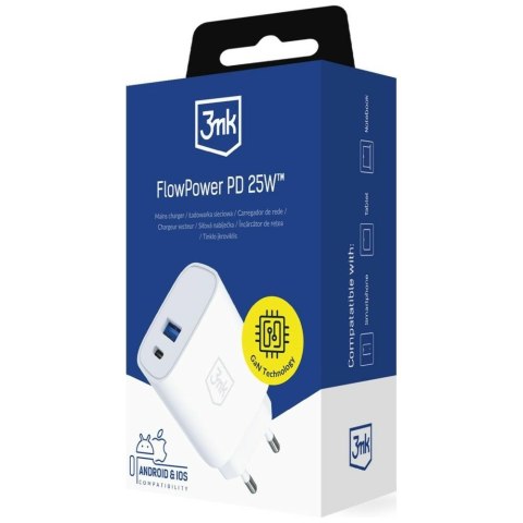 Ładowarka Sieciowa 3MK FlowPower USB-A + USB-C 25W PD QC4+ biały