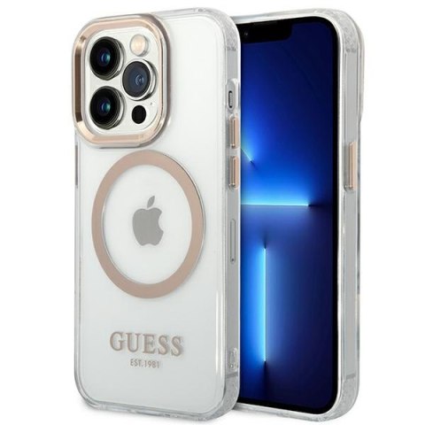 Guess GUHMP14LHTRMD iPhone 14 Pro 6,1" złoty/gold hard case Metal Outline Magsafe