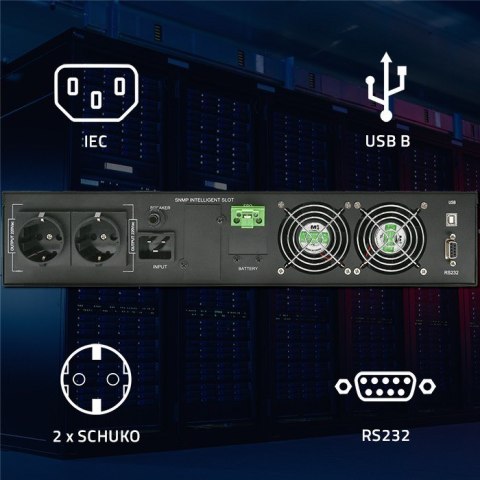 Zasilacz awaryjny UPS do RACK 2.4kVA, 2400W, Power Factor 1.0, LCD, EPO, USB, On-line