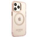 Guess GUHMP13LHTCMP iPhone 13 Pro / 13 6,1" różowy/pink hard case Gold Outline Translucent MagSafe