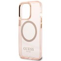 Guess GUHMP13LHTCMP iPhone 13 Pro / 13 6,1" różowy/pink hard case Gold Outline Translucent MagSafe