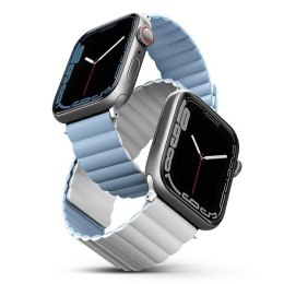 UNIQ pasek Revix Apple Watch Series 4/5/6/7/8/SE/SE2/Ultra 42/44/45mm. Reversible Magnetic biały-niebieski/white-blue