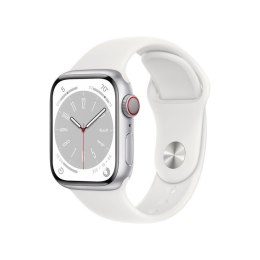 Apple Watch Series 8 GPS, 41 mm Koperta z aluminium w kolorze srebrnym z paskiem sportowym w kolorze białym - regular