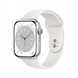 Apple Watch Series 8 GPS, 45 mm Koperta z aluminium w kolorze srebrnym z paskiem sportowym w kolorze białym - regular