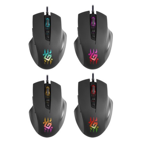 Defender Mysz Wolverine GM-700L RGB, 12800DPI, optyczna, 6kl., przewodowa USB, czarna, do gry, podświetlona