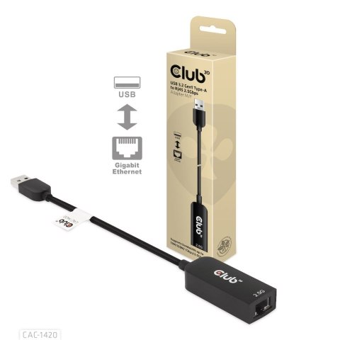 Karta sieciowa USB CLUB3D CAC-1420 (USB 3.2 Gen1 Type A to RJ45 2.5Gbps Adapter)