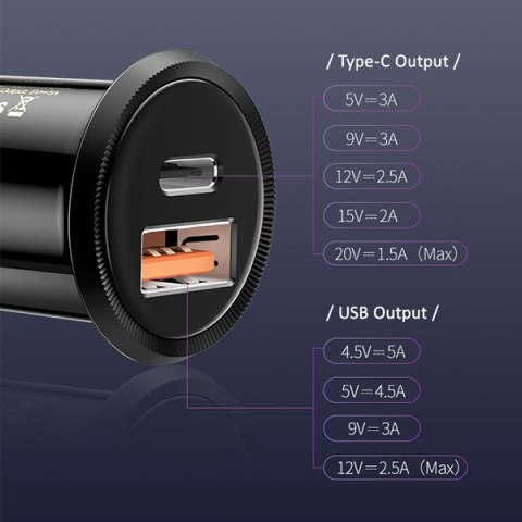 USAMS Ład. sam. USB+USB-C C12 30W 5V-3A (only head) QC4.0 Qualcom+PD3.0 5A Fast Charge biały/white CC86TC02 (US-CC086)